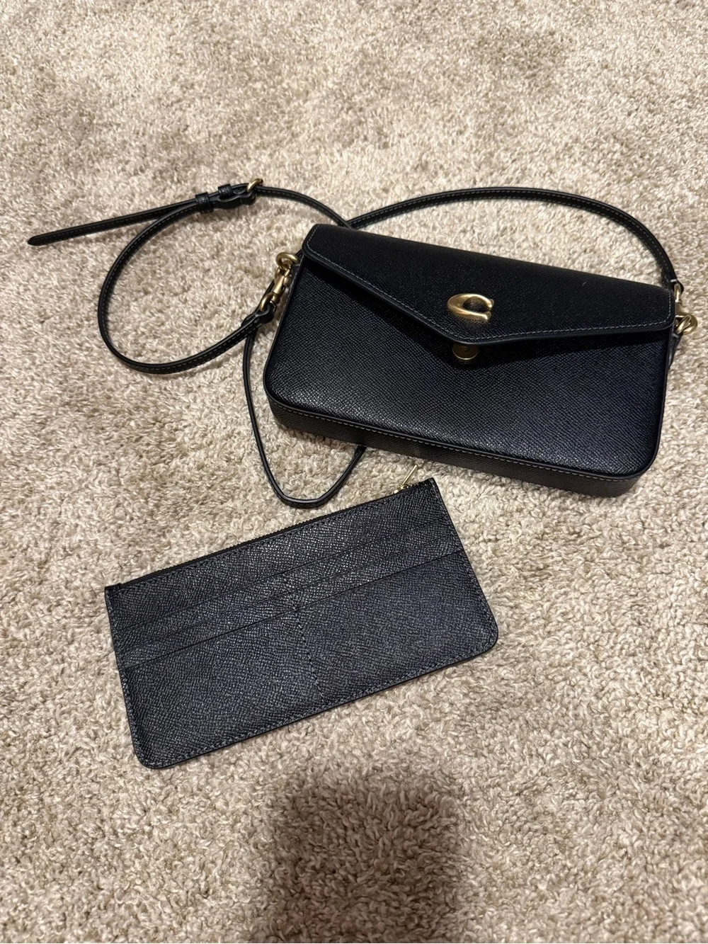 Coach Black Leather Crossbody with Gold 'C' Accent - Picture 2 of 4